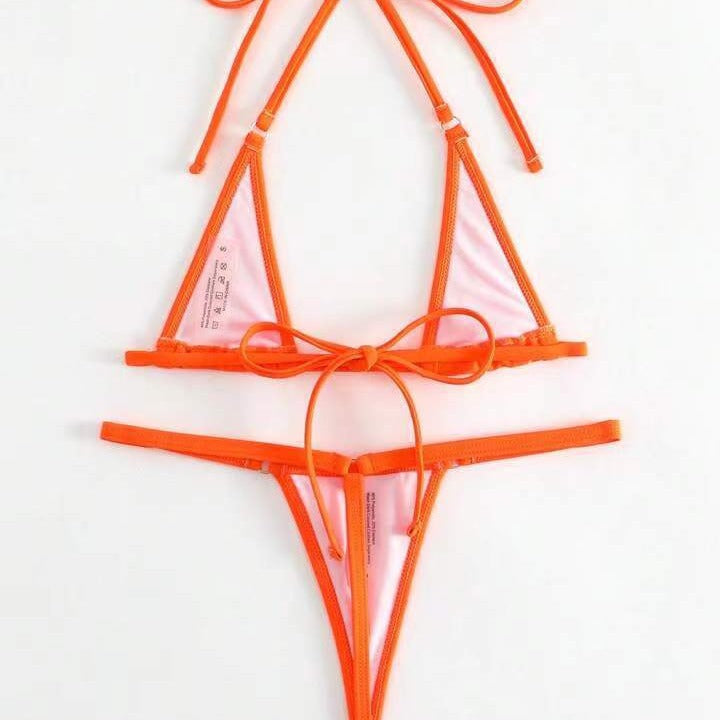 Solid Color Three Point Bikini Backless