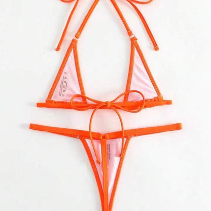 Solid Color Three Point Bikini Backless