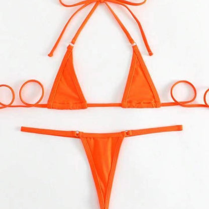 Solid Color Three Point Bikini Backless
