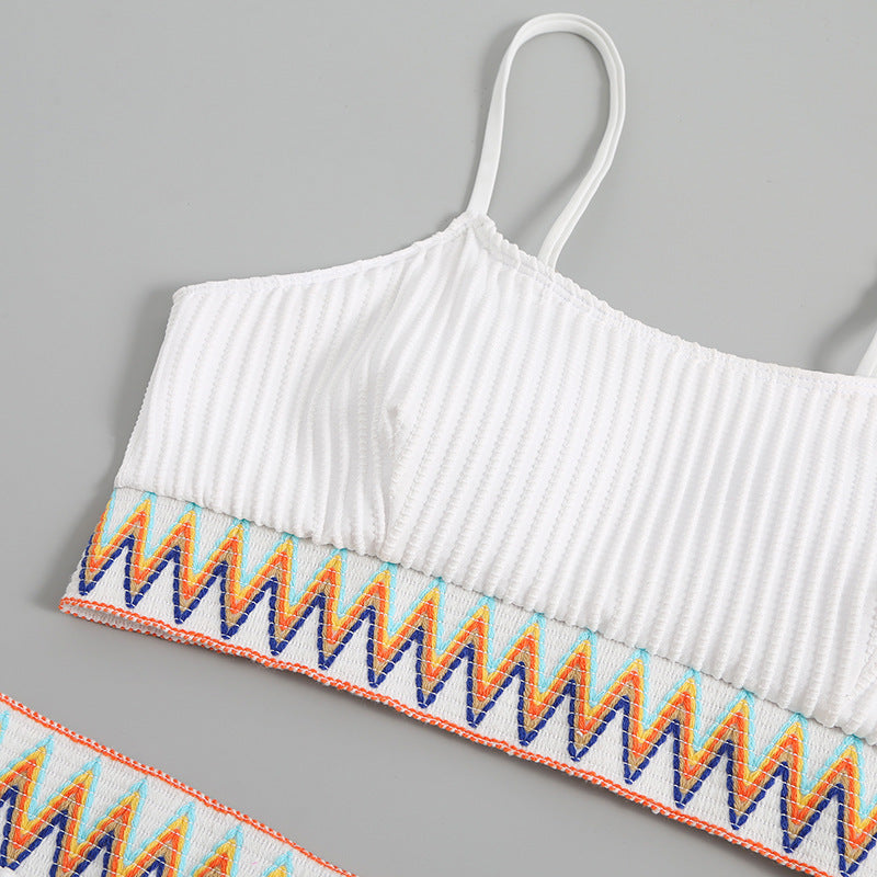 Split Shoulder Strap Chevron Tape Bikini Swimsuit