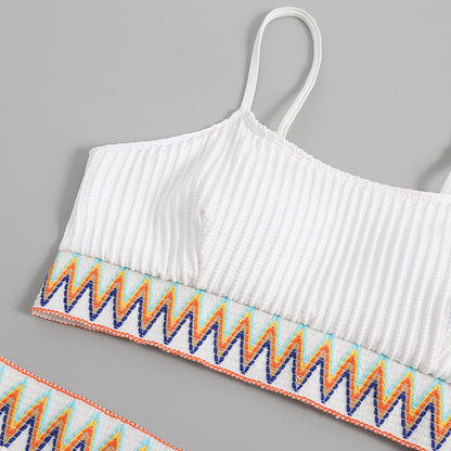 Split Shoulder Strap Chevron Tape Bikini Swimsuit